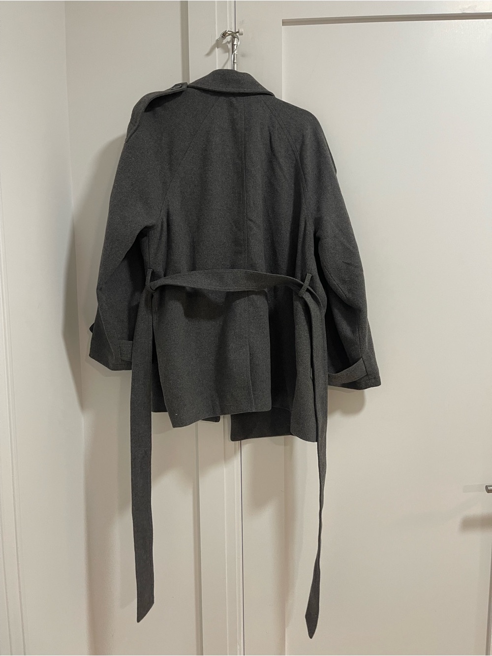 H&M Women's Short Double-Breasted Trench Coat in Charcoal Gray - Picture 2 of 2